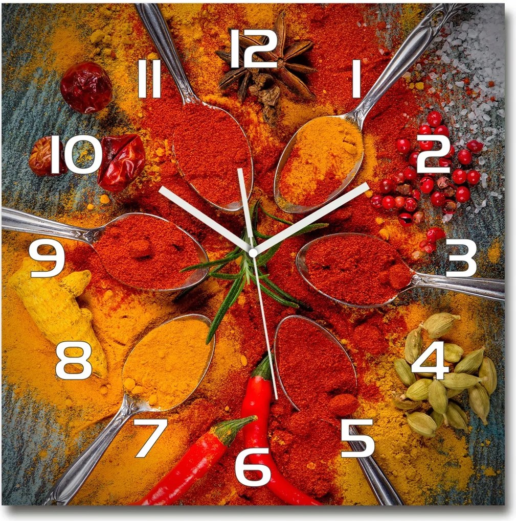Nagy négyzet alakú üveg falióra Fűszerek 60x60 cm