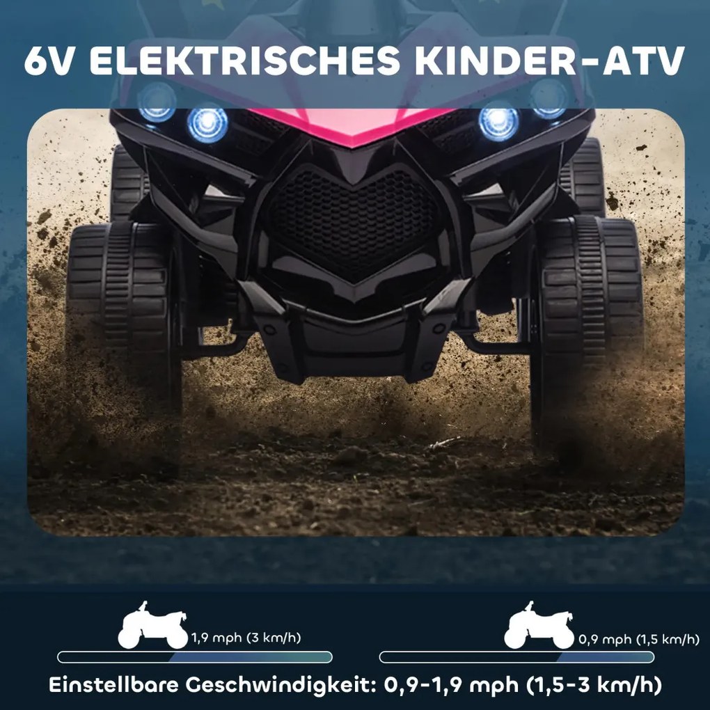 AIYAPLAY Kids Quad Elektromos 6V-os kids quad előre- és hátramenet funkcióval, zenével, LED fényszórókkal, rózsaszín