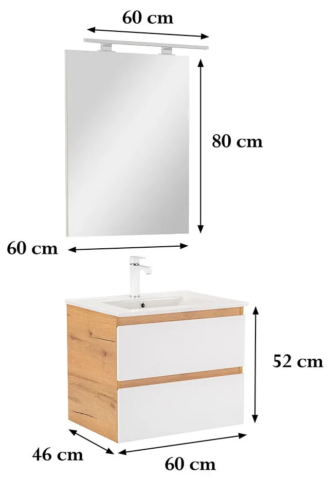 Vario Forte 60 komplett fürdőszoba bútor tölgy-fehér