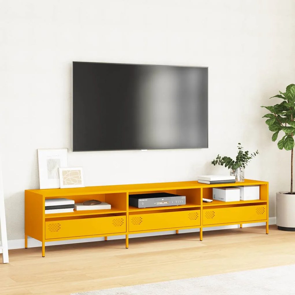 mustársárga hidegen hengerelt acél TV-szekrény 202x39x43,5 cm