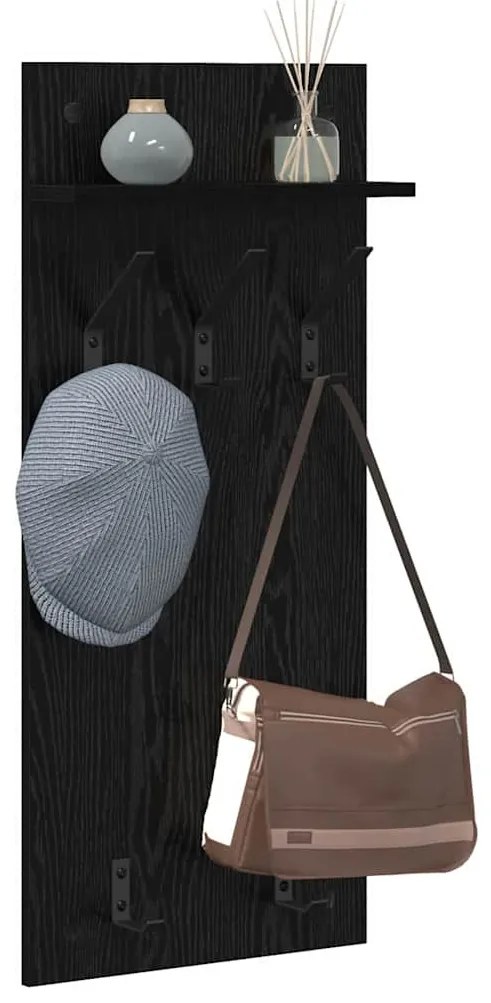 Fali Kabáthorog polcokkal Musta tammi 90 x 40 x 10 cm Faanyag