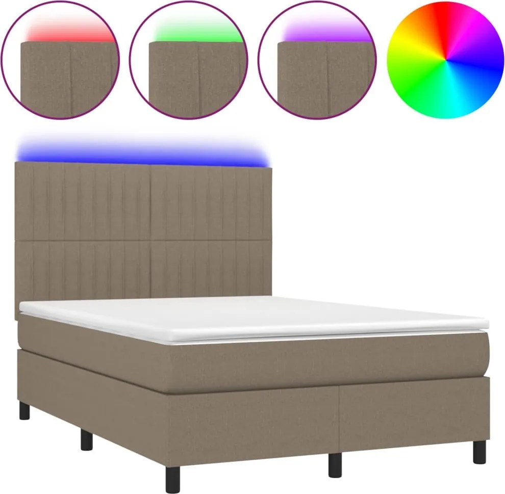 vidaXL tópszínű szövet rugós és LED-es ágy matraccal 140x190cm