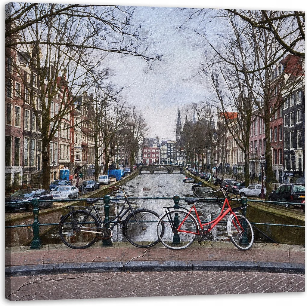 Vászonkép Kerékpárok az Amszterdam hídon 50X50 cm Ajándéknak is tökéletes
