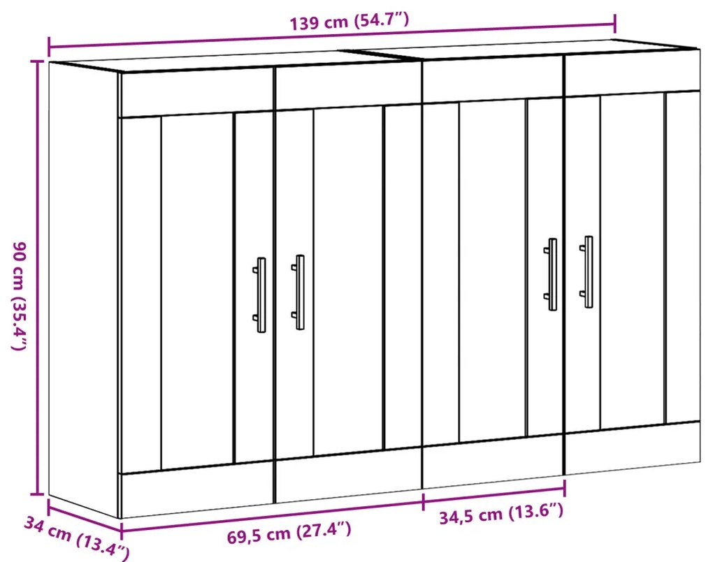 Fali Szekrények 2 db Artisan Tölgy 69.5x34x90 cm Mérnöki Fa