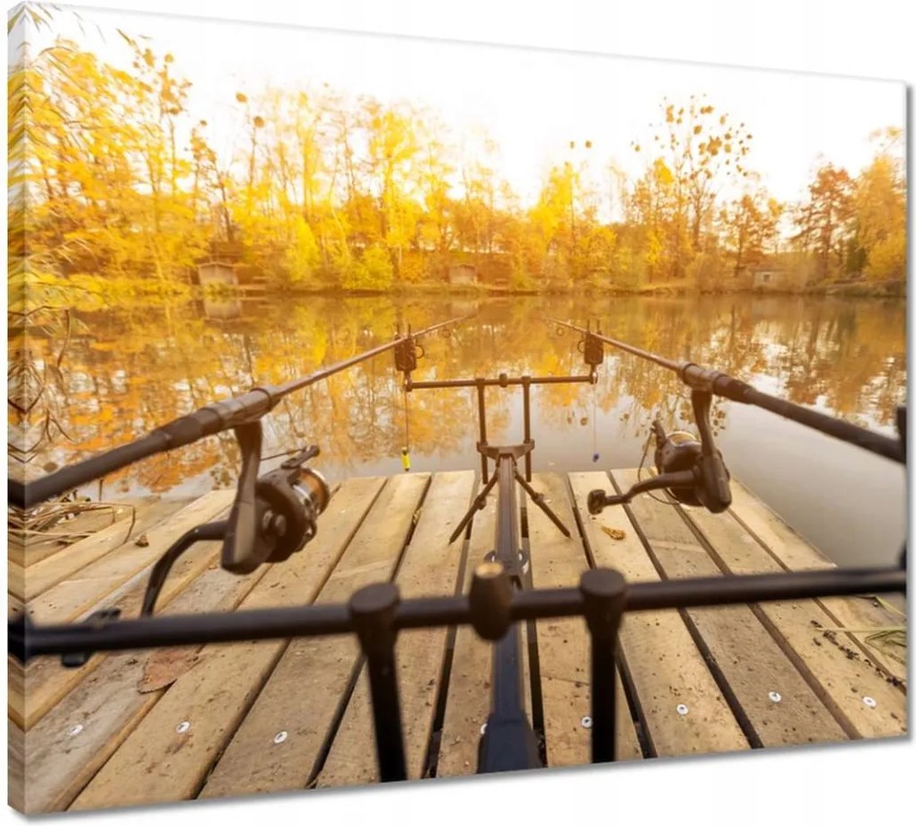 Vászonkép 50x40 Horgászbot a tavon