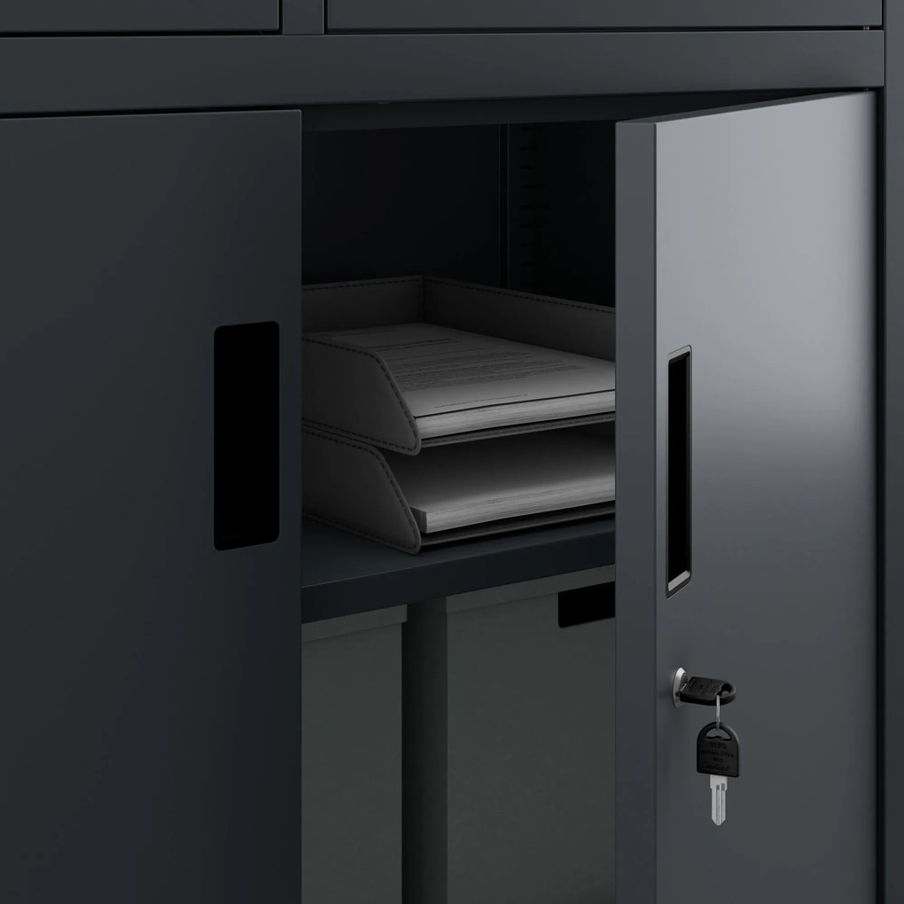 Fém iratszekrény széffel és fiókokkal FILIP II, 900 x 1850 x 400 mm, szürke