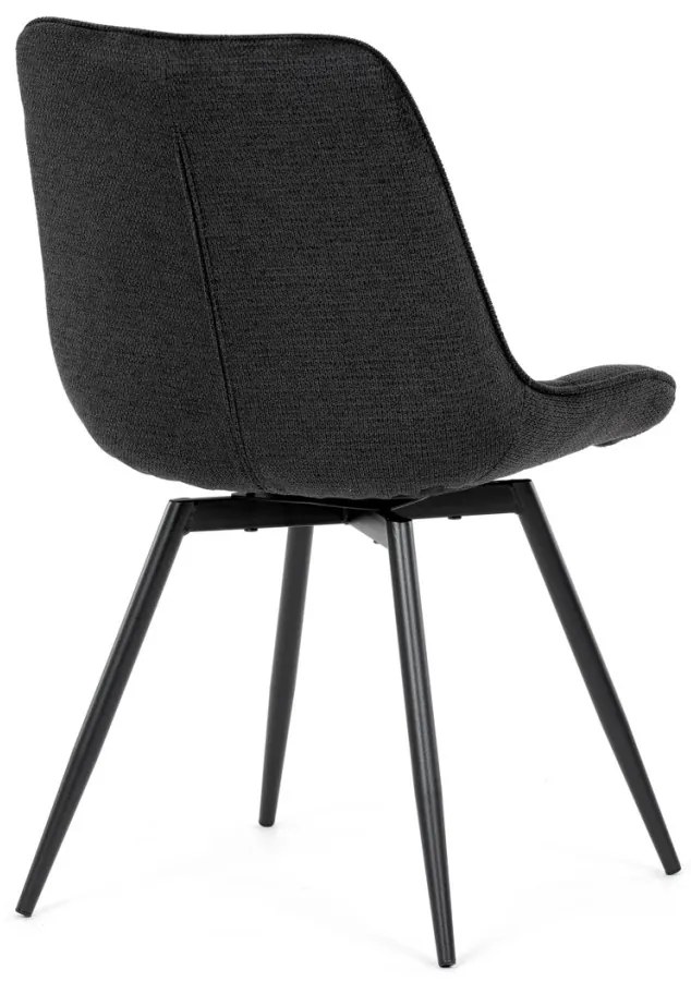Scaun de sufragerie, tapițerie din material negru, picioare din metal negru, mecanism rotativ 90°/90° (stânga/dreapta) - funcție inversă
