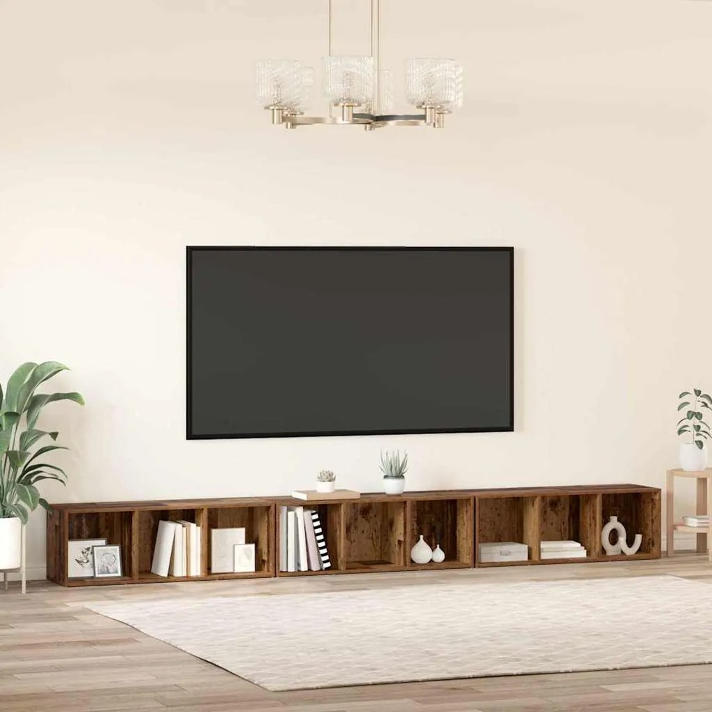 TV szekrény 3 pcs Régi fa 37 x 35 x 107.5 cm Műanyag Fa