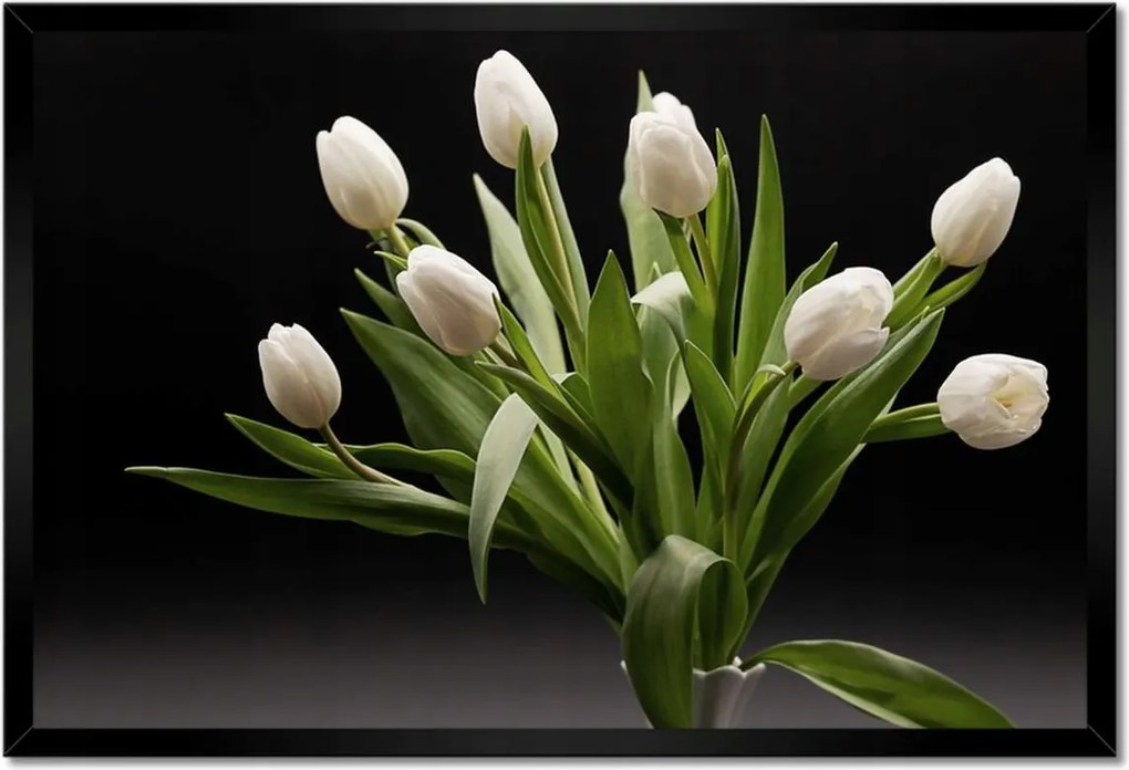 Poszterek keretben 60x40 Fehér tulipánok vázában