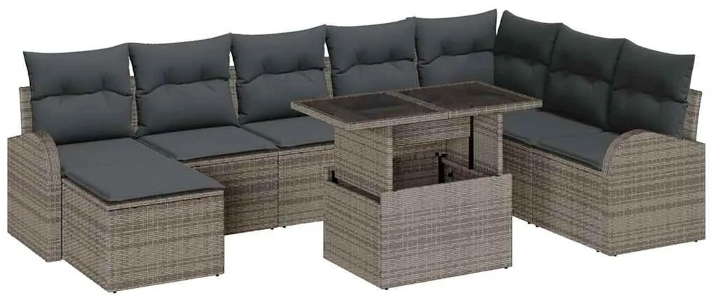 Kerti Kanapé Szett 9 pcs Szürke Mű rattan, porszórt acél