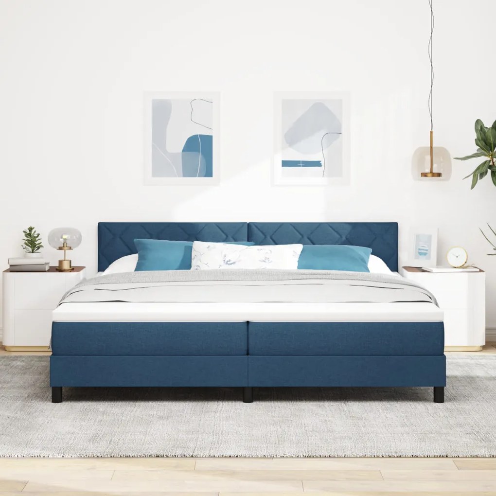 Box Spring Ágy Matraccal Kék 200x200 cm Szövet
