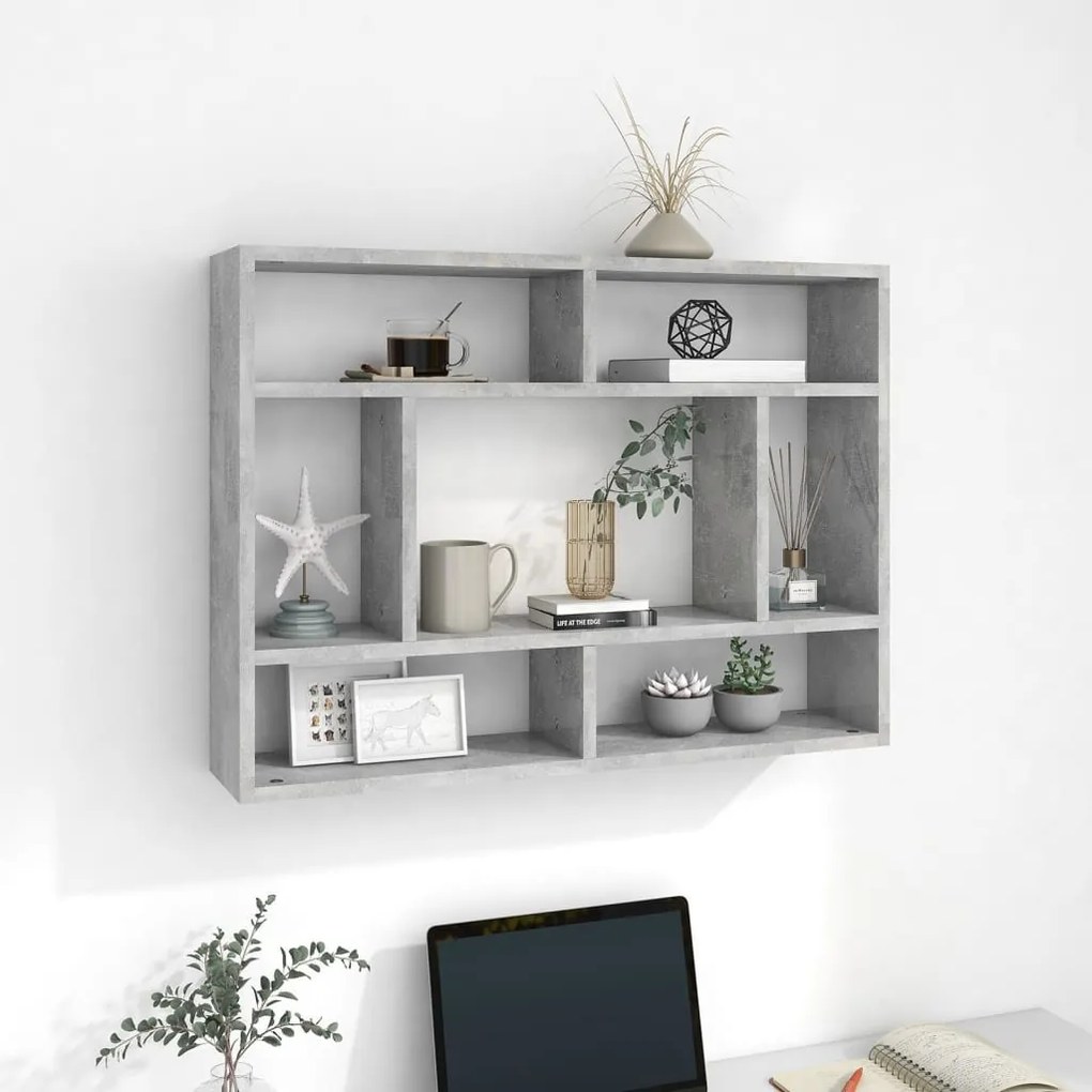 betonszürke szerelt fa fali polc 75 x 16 x 55 cm
