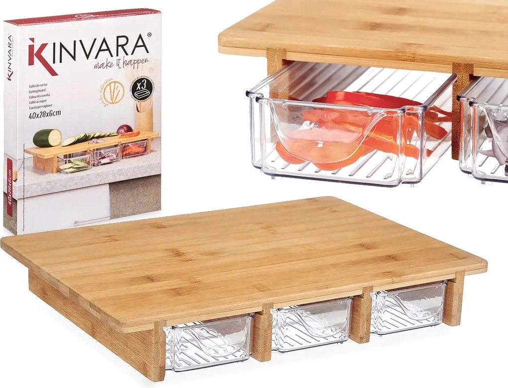 Prémium Öko Vágódeszka 3 Fiókkal, Bambusz Ar Rendszerezővel