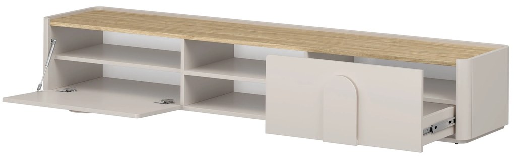 Amilio RTV szekrény 220 cm - kasmír / olajozott tölgy / kasmír fogantyú