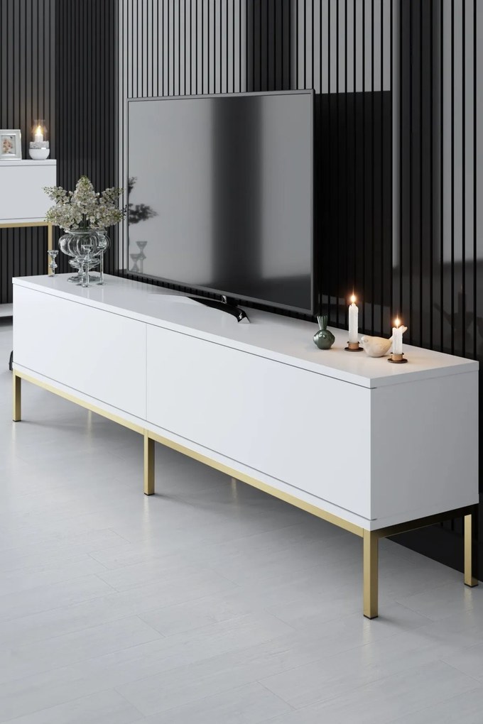 TV szekrény Lord - White, Gold