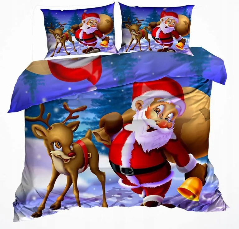 3D Ágyneműhuzat Pamut Szatén 160x200 Mikulás