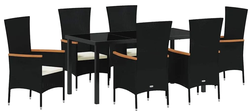 Kert étkező szett párnával 7 pcs Fekete Poli rattan