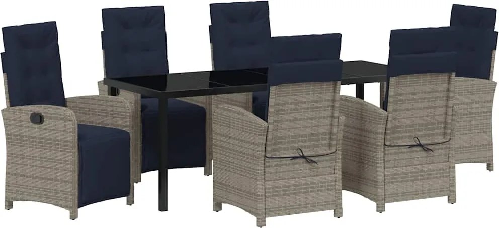 vidaXL Kert étkező szett párnával 7 pcs Szürke polirattan