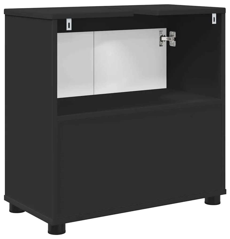 Fürdőszoba mosdószekrény ajtóval Fekete 60 x 30 x 60 cm Faanyag
