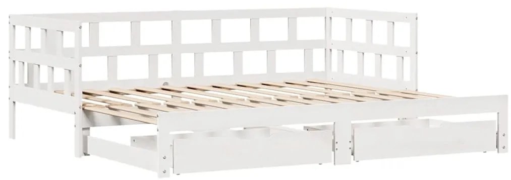 fehér kihúzható heverő fiókokkal matrac nélkül 90 x 200 cm
