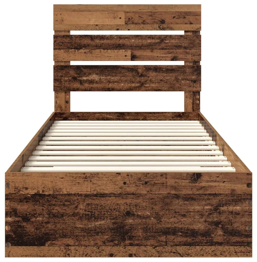 vidaXL Ágykeret fiókkal fejtámlával Öreg fa 100 x 200 cm Faanyag