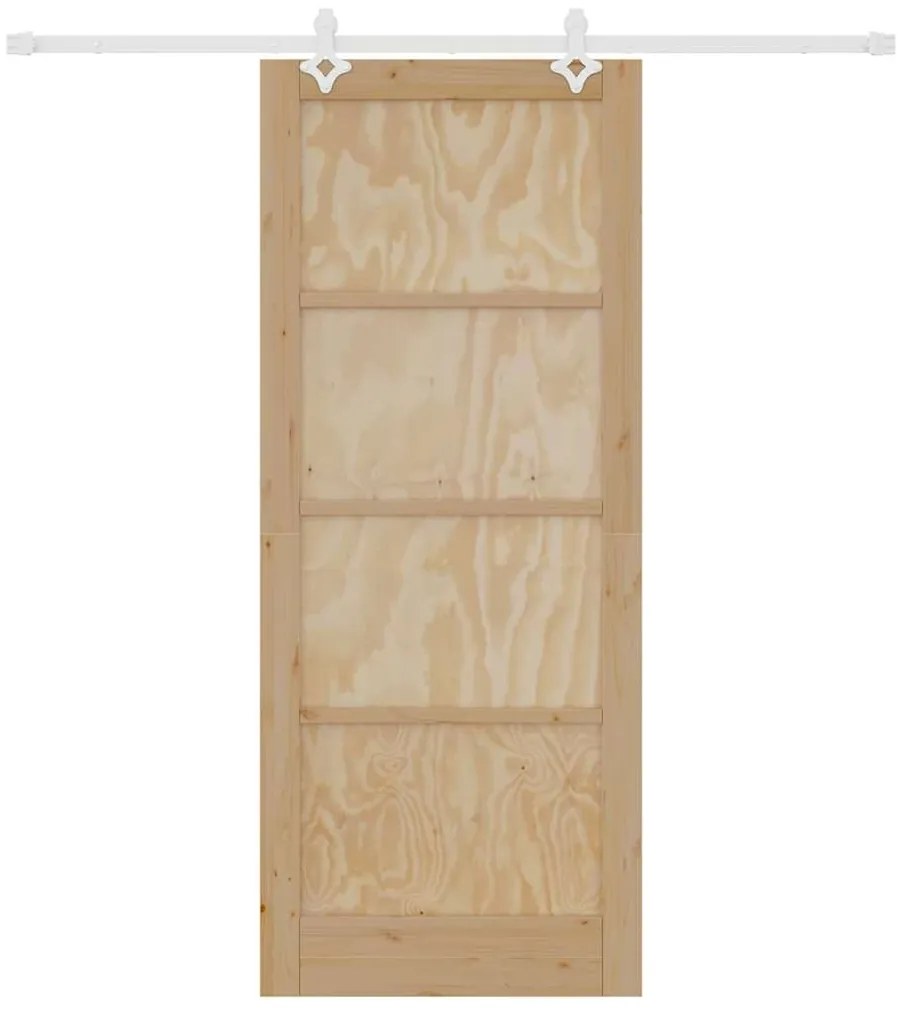 Tolóajtó Természetes és fehér 86 x 211 cm Tömör fenyő és acél