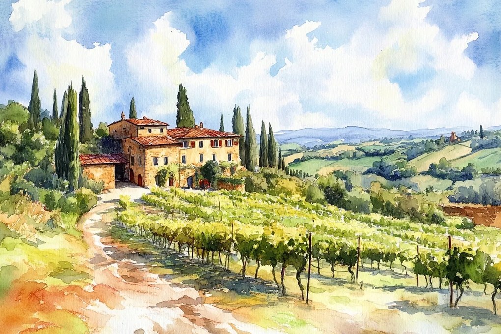 Vászonkép Canvas Tájkép Toszkána Villa Pincészet Nyár Olaszország 120x80