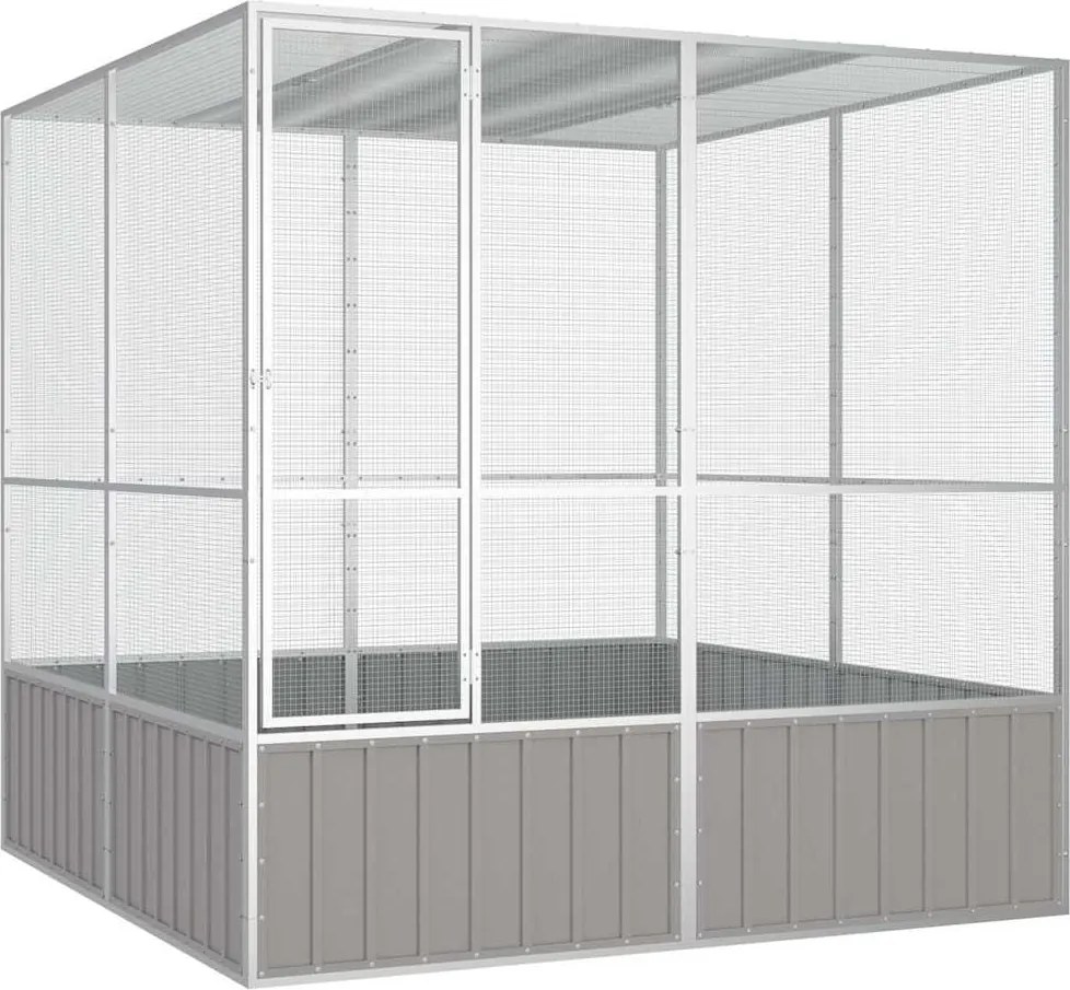 vidaXL szürke horganyzott acél madárketrec 213,5x217,5x211,5 cm