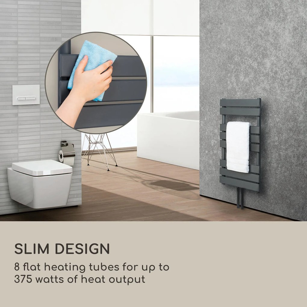 Blumfeldt Fairmont, radiátor, 80 x 45, 375 W, meleg víz, 3 törölközőtartó, 1/2