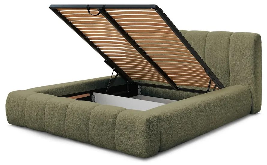 Zöld kárpitozott ágyneműtartós franciaágy ágyráccsal 180x200 cm Denali – Bobochic Paris