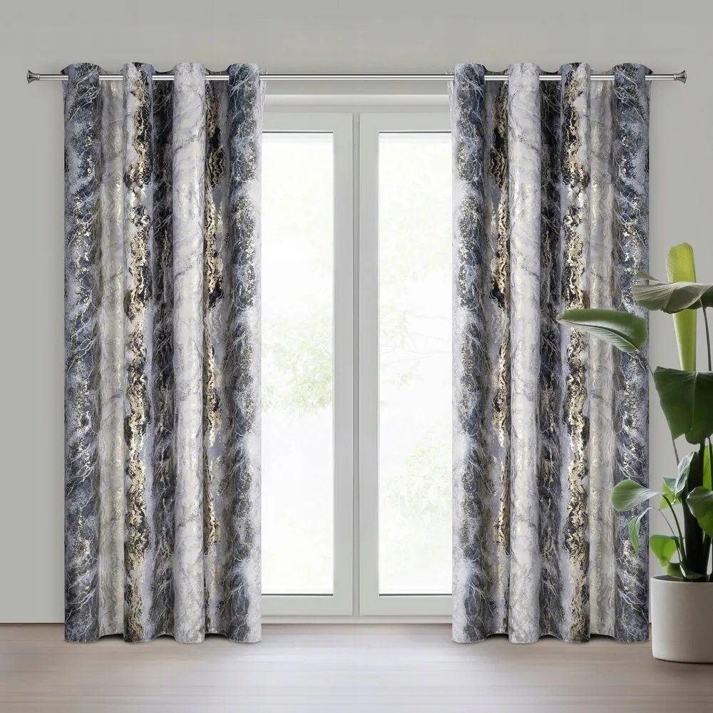 Függöny készre szerelve Sofi 135x250 acél fényes nyomott mintás a'la csíkos