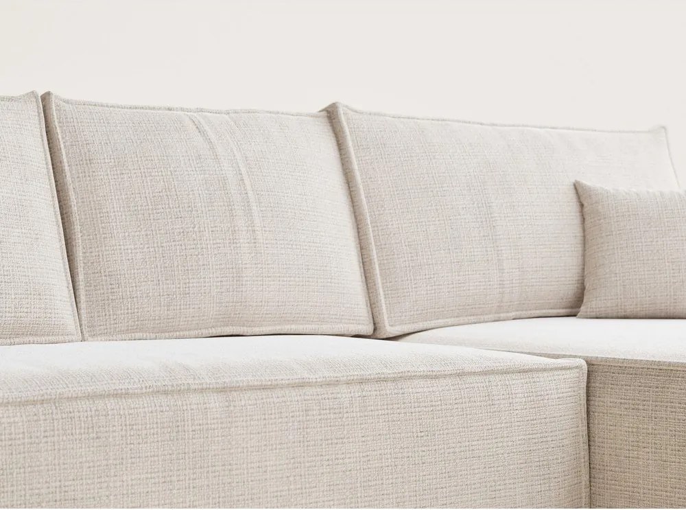 Krémszínű zsenília kinyitható-tárolóhelyes sarokkanapé (jobb oldali-heverő résszel) Maze – Maison de Rêve