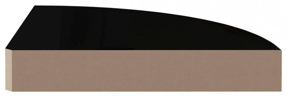 2 db magasfényű fekete MDF lebegő sarokpolc 25 x 25 x 3,8 cm