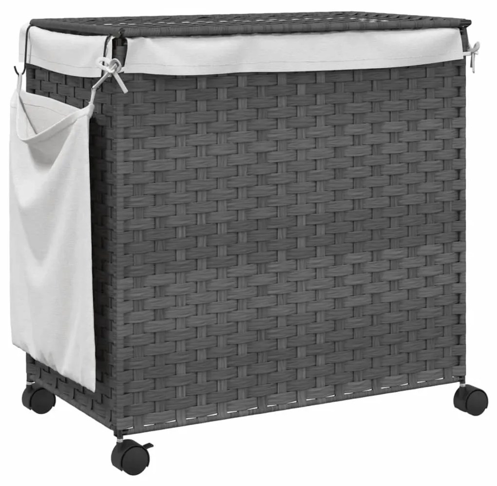 szürke rattan szennyeskosár kerekekkel 60x35x60,5 cm