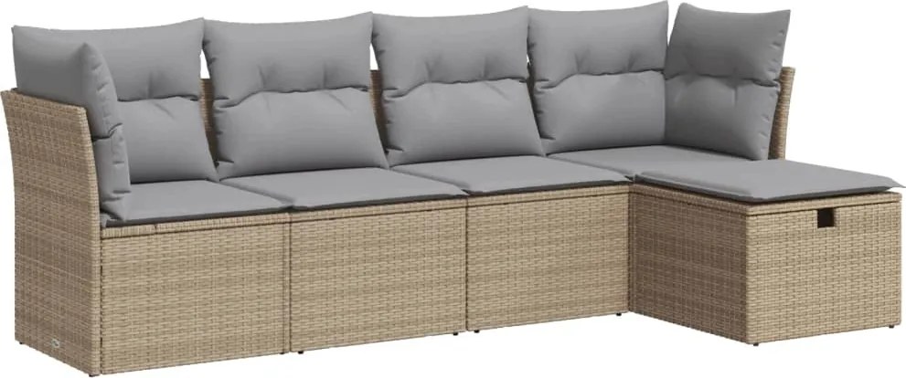 vidaXL 5 részes bézs polyrattan kerti ülőgarnitúra párnákkal