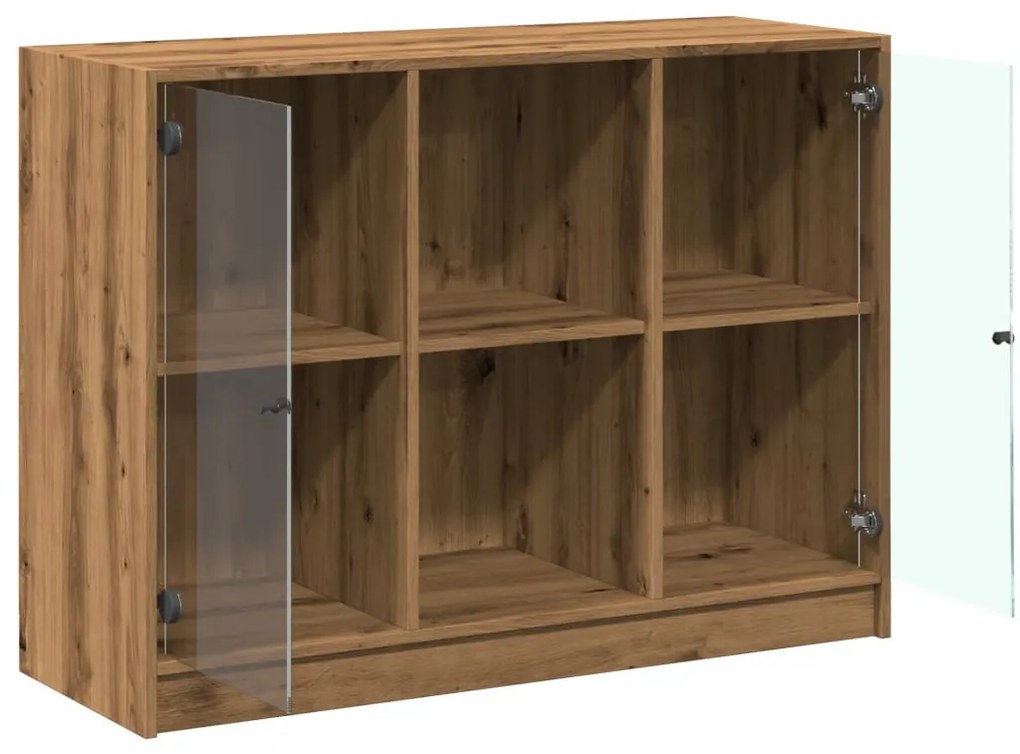 kézműves tölgy színű szerelt fa tálalószekrény 102x37x75,5 cm