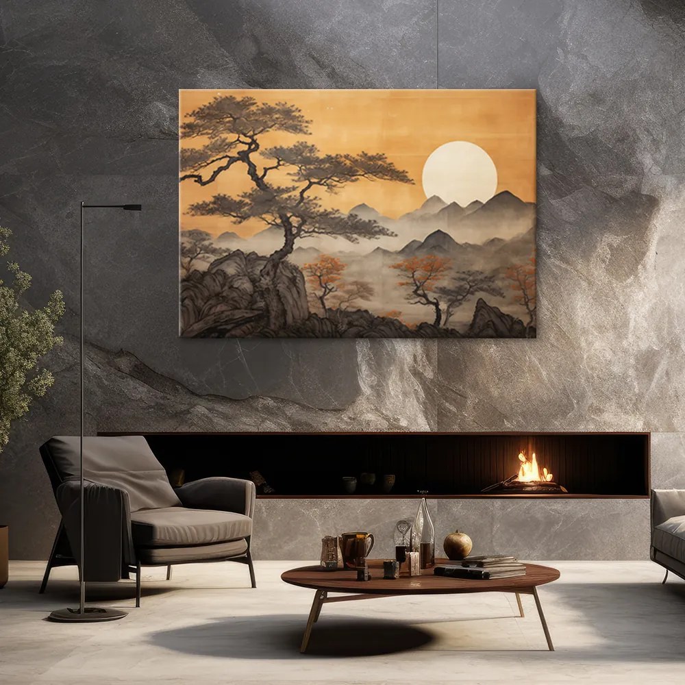 Gario Vászonkép Japán hegyi táj és a fák Méret: 120 x 80 cm