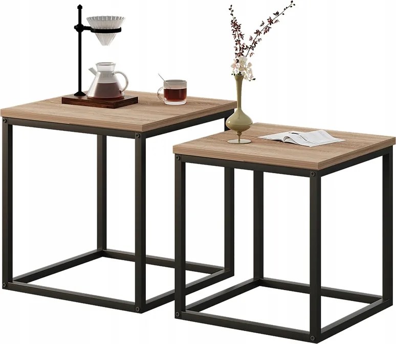 Dohányzóasztal Pad Asztal Szett 2in1 Loft Industrial Világos Barna 50CM