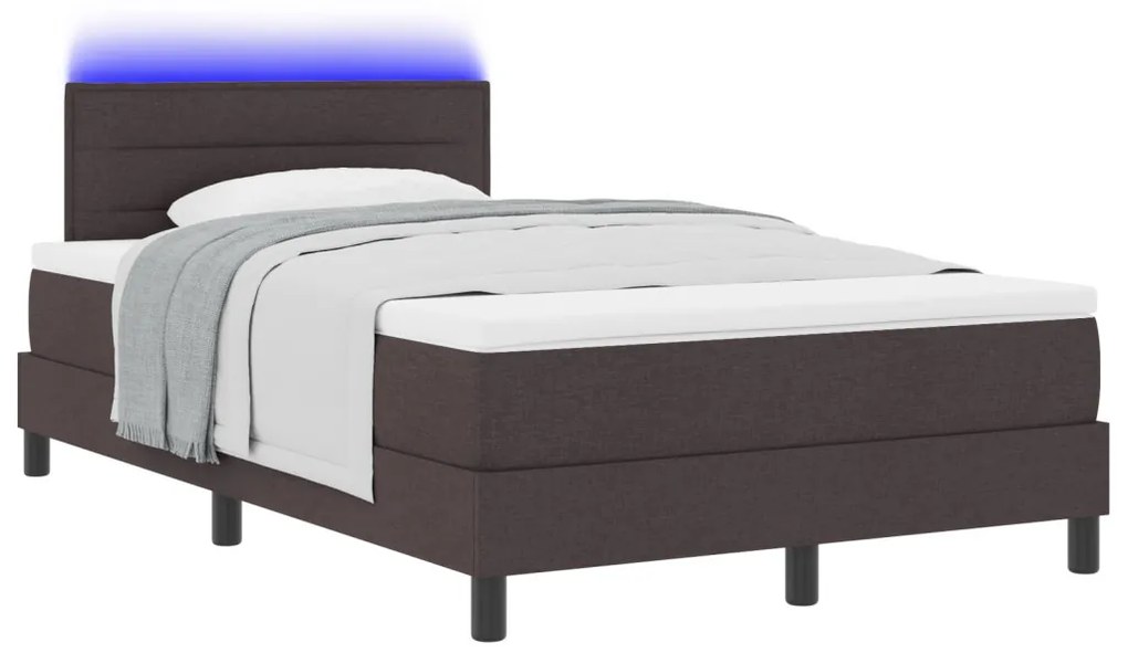 Box Spring Ágy Matrac &amp; LED Sötétbarna 120x190 cm Szövet