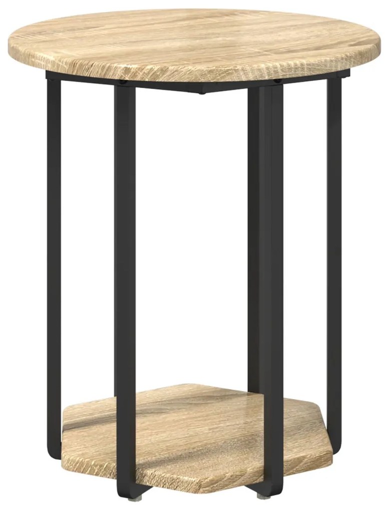 2 db-os oldalsó asztal Sonoma tölgyből, mérnöki fából és fémből