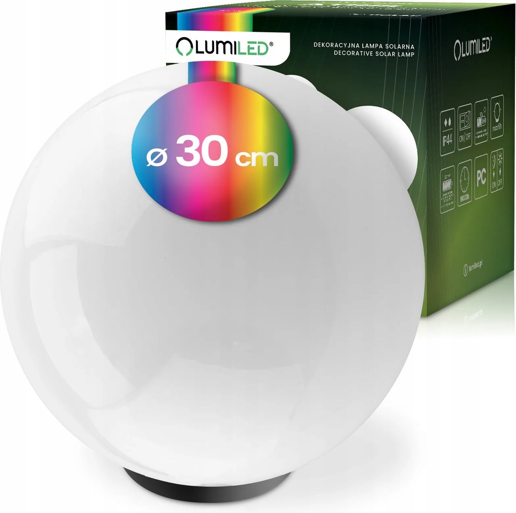 Napelemes Kerti Lámpa Led Beszúrható Dekoratív Földi Fehér Gömb 30cm Rgb