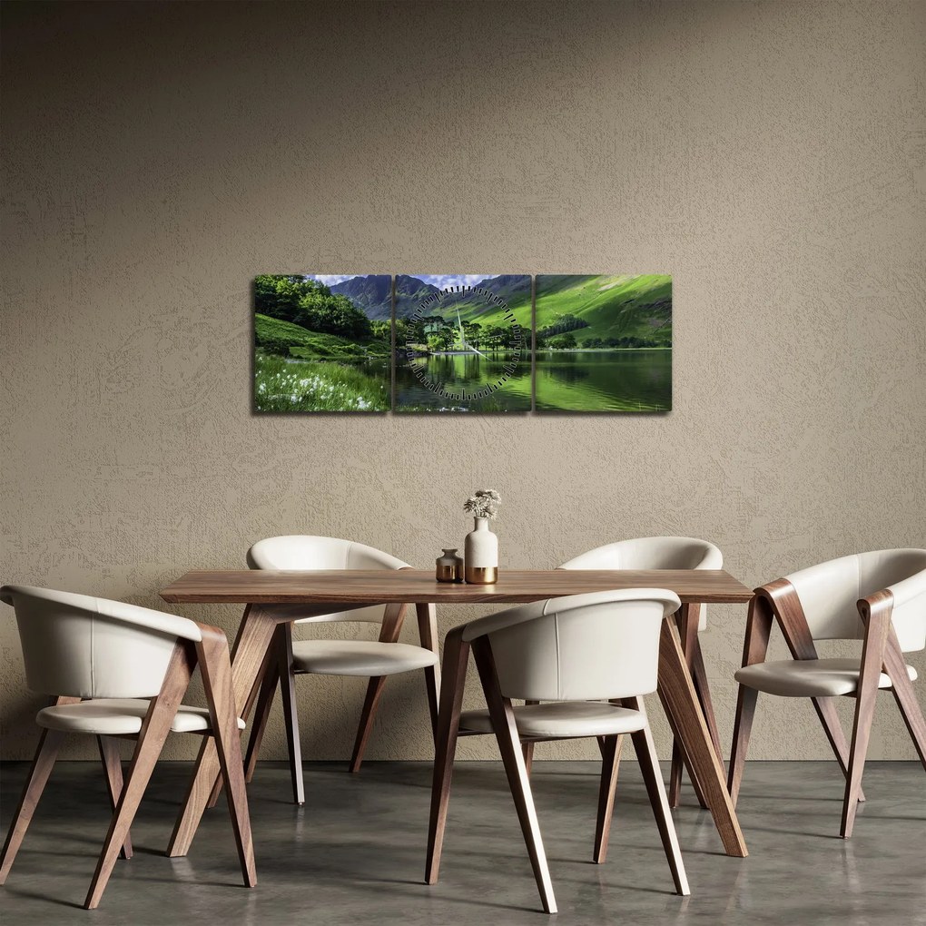 Kép - Tájkép egy tóval (órával) (90x30 cm)