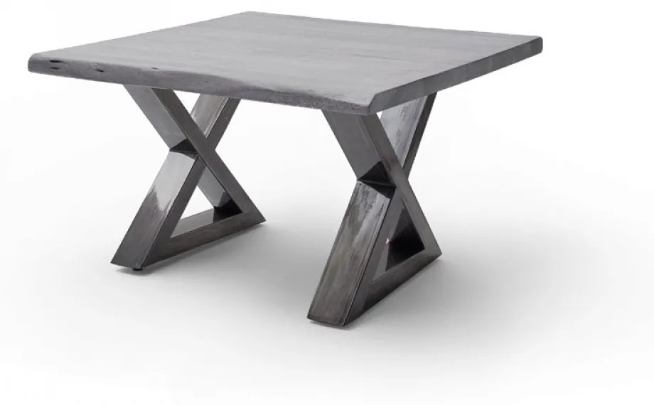 CARTAGENA dohányzó asztal akácfa 75x75cm - X alakú antikolt lábbal - Szürke