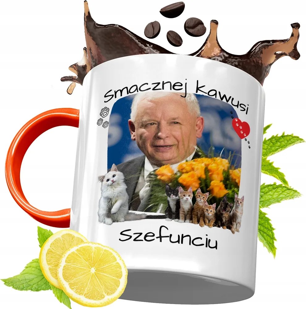 Narancssárga Bögre A Pis Elnökétől Jaroslaw Kaczynski fényképes nyomtatással