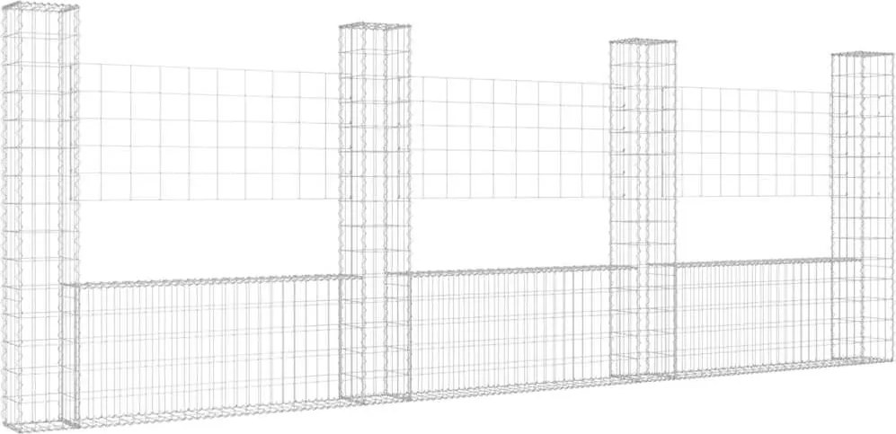 vidaXL U-alakú vas gabionkosár 4 oszloppal 380 x 20 x 150 cm
