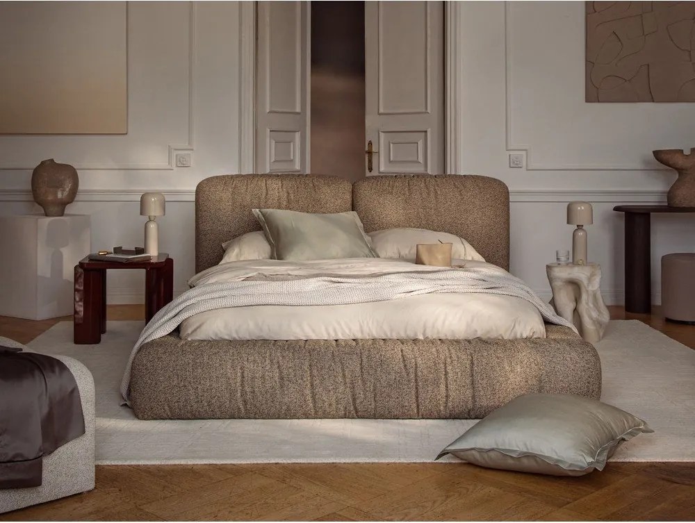 Bézs kárpitozott ágyneműtartós franciaágy ágyráccsal 180x200 cm Martina – Micadoni