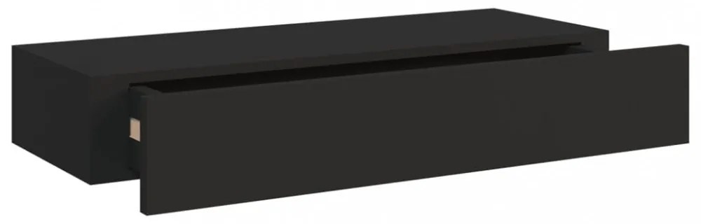 fekete MDF falra szerelhető fiókos polc 60 x 23,5 x 10 cm