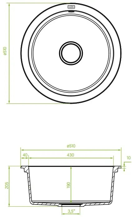 Laveo Dafne, 1 kamrás gránit mosogató 510x510x205 mm, szürke, LAV-SBD_588Y