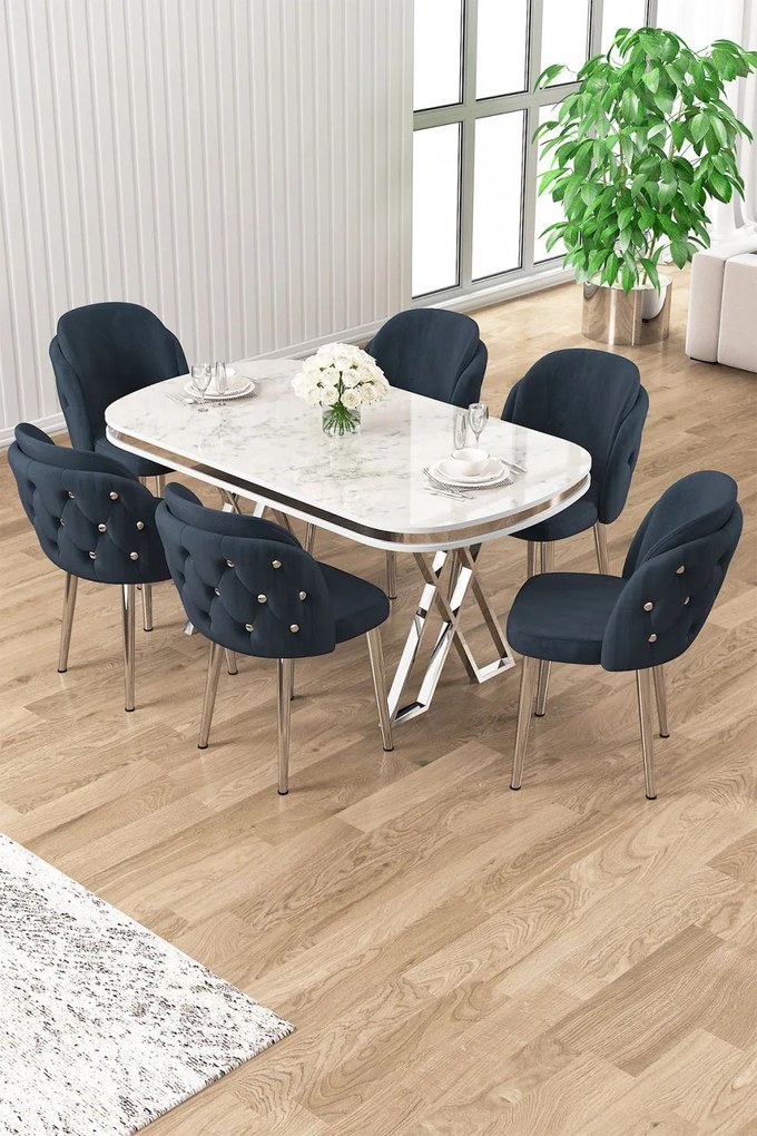 Zae étkezőgarnitúra, fehér márvány-króm, 168 cm – TR240CHR3084