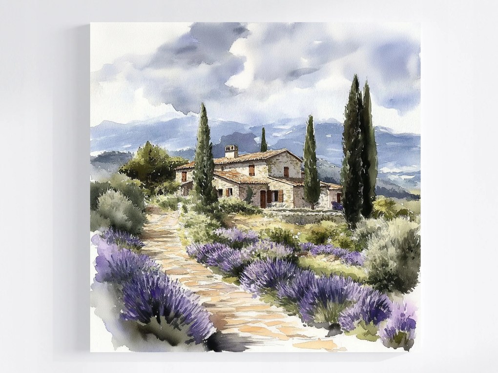 Canvas Vászonkép Olaszország Toszkána Levendula Ciprus Kőház 80x80